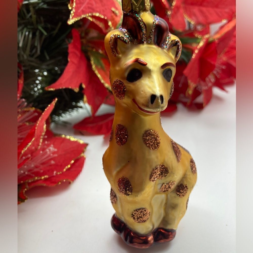 NWT Lauschaer Glaskugelhaus Gold Giraffenbaby Made in Germany